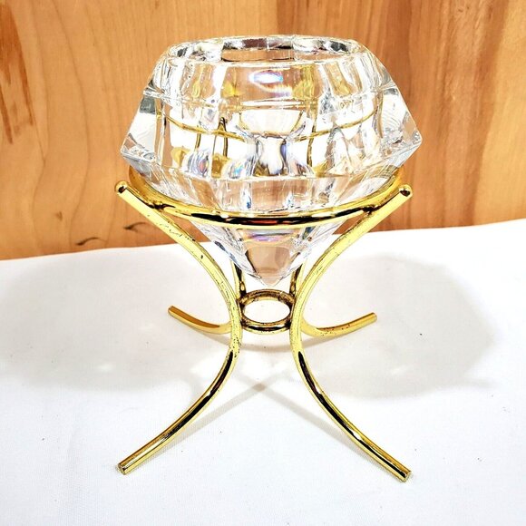 Partylite Solitaire Tealight Candle Holder 24% lead crystal diamond 1999 vtg - Picture 1 of 10
